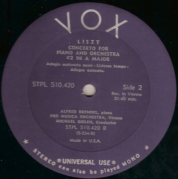 Franz Liszt : Alfred Brendel , Vienna Pro Musica Orchestra , Michael Gielen - Piano Concertos Nos. 1 & 2 [Vinyl] | VOX (STPL 510.420) - 3
