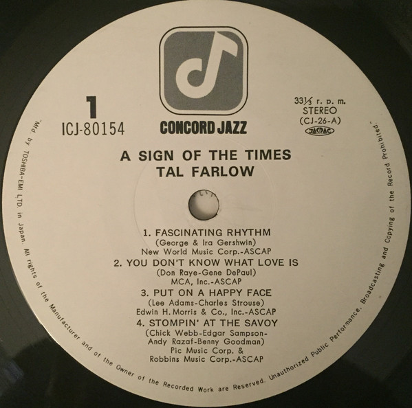Tal Farlow - A Sign Of The Times | Concord Jazz (ICJ-80154) - 4 Tal Farlow - A Sign Of The Times | Concord Jazz (ICJ-80154) - 4