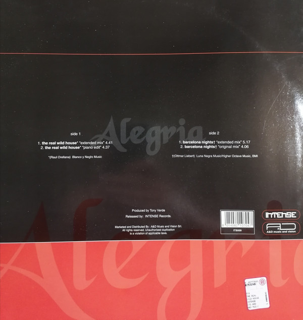 Alegria - The Real Wild House / Barcelona Nights | Intense Records (ITS009) - 2