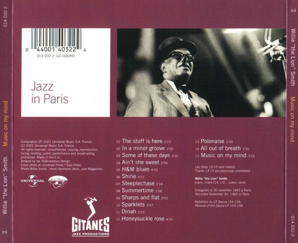 Willie "The Lion" Smith - Music On My Mind | Gitanes Jazz Productions (014 032-2) - 2 Willie "The Lion" Smith - Music On My Mind | Gitanes Jazz Productions (014 032-2) - 2