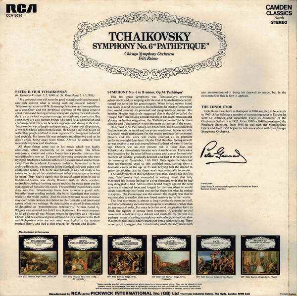 Pyotr Ilyich Tchaikovsky , Chicago Symphony Orchestra , Fritz Reiner - Symphony No. 6 "Pathétique" | Camden Classics Victrola (CCV 5024) - 2
