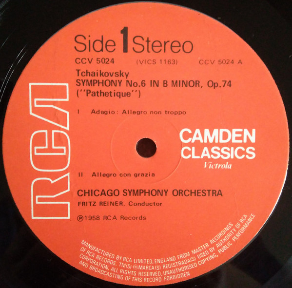 Pyotr Ilyich Tchaikovsky , Chicago Symphony Orchestra , Fritz Reiner - Symphony No. 6 "Pathétique" | Camden Classics Victrola (CCV 5024) - 3