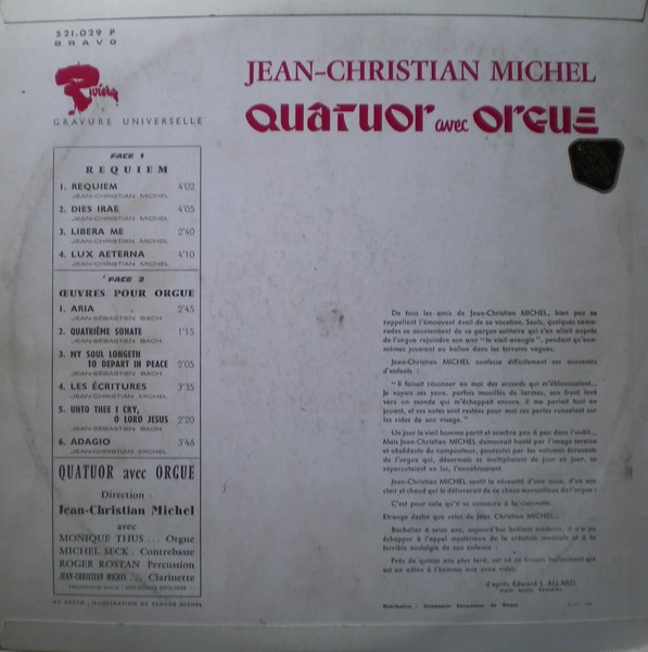 Jean-Christian Michel , Quatuor Avec Orgue - Requiem | Riviera (521029) - 2