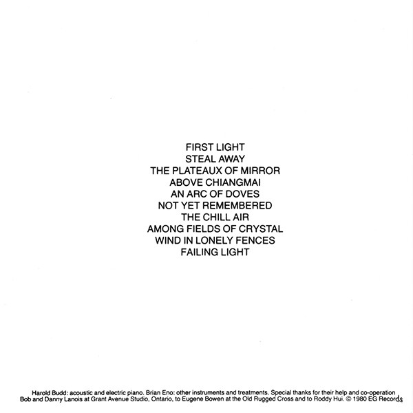 Harold Budd / Brian Eno - Ambient 2: The Plateaux Of Mirror | Editions EG (0777 7 87129 2 3) - 2