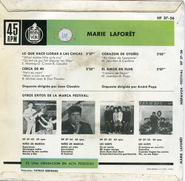 Marie Laforêt - Lo Que Hace Llorar A Las Chicas | Hispavox (HF 37-56) - 3
