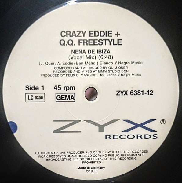 Crazy Eddie + Q.Q. Freestyle - Nena De Ibiza (Girl Of Ibiza) | ZYX Records (ZYX 6381-12) - 3 Crazy Eddie + Q.Q. Freestyle - Nena De Ibiza (Girl Of Ibiza) | ZYX Records (ZYX 6381-12) - 3
