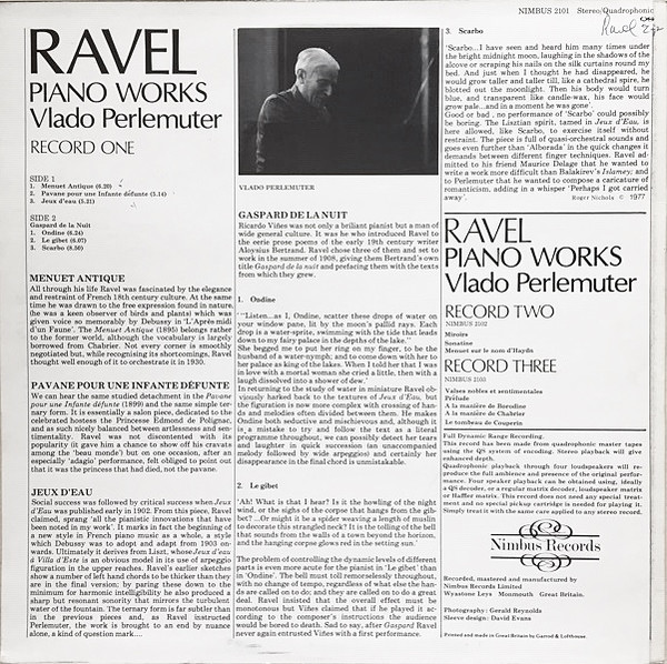 Maurice Ravel , Vlado Perlemuter - Piano Music Record One | Nimbus Records (NIMBUS 2101) - 2