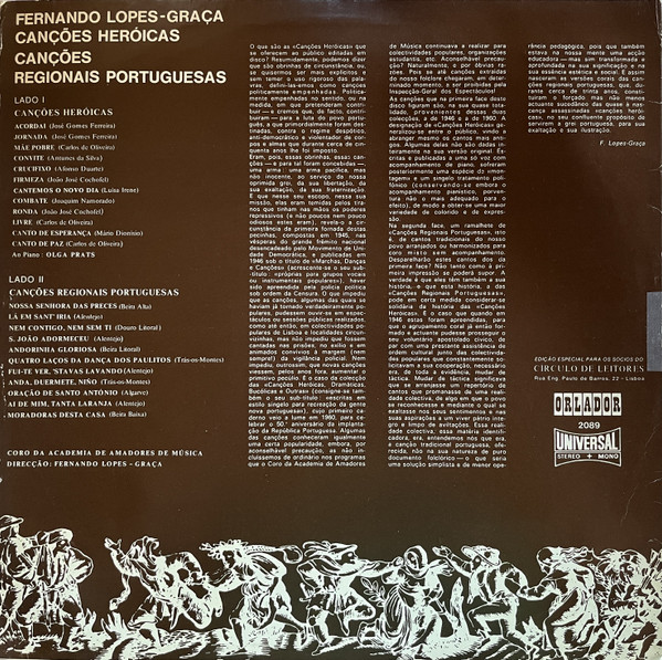 Fernando Lopes-Graça , Coro Lopes-Graça da Academia de Amadores de Música - Canções Heróicas / Canções Regionais Portuguesas | Orlador (2089) - 2