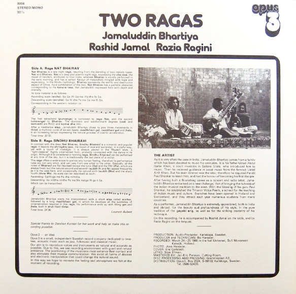 Jamaluddin Bhartiya - Two Ragas | Opus 3 (8004) - 2 Jamaluddin Bhartiya - Two Ragas | Opus 3 (8004) - 2