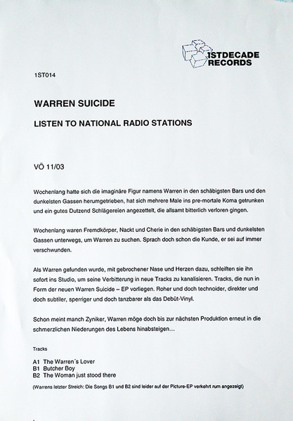 Warren Suicide - Listen To National Radio Stations | 1st Decade Records (1st 014) - 4