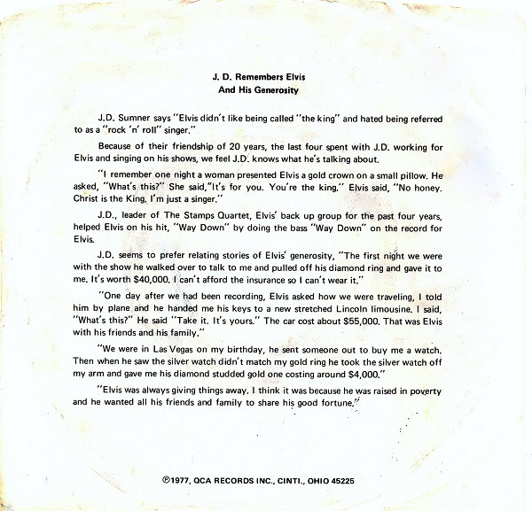 J. D. Sumner - Elvis Has Left The Building / Sweet, Sweet Spirit | QCA Records (QCA 461) - 2 J. D. Sumner - Elvis Has Left The Building / Sweet, Sweet Spirit | QCA Records (QCA 461) - 2