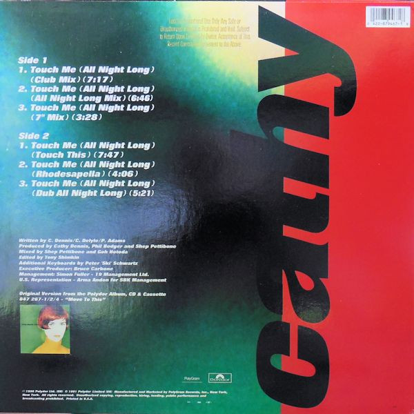 Cathy Dennis - Touch Me (All Night Long) | Polydor (879 467-1) - 2 Cathy Dennis - Touch Me (All Night Long) | Polydor (879 467-1) - 2