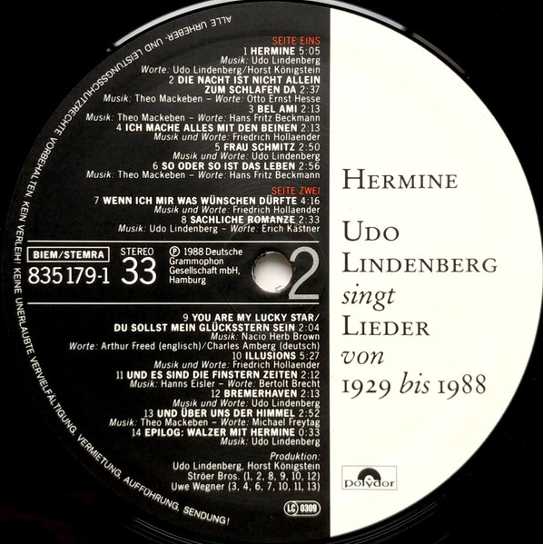 Udo Lindenberg - Hermine | Polydor (835 179-1) - 4