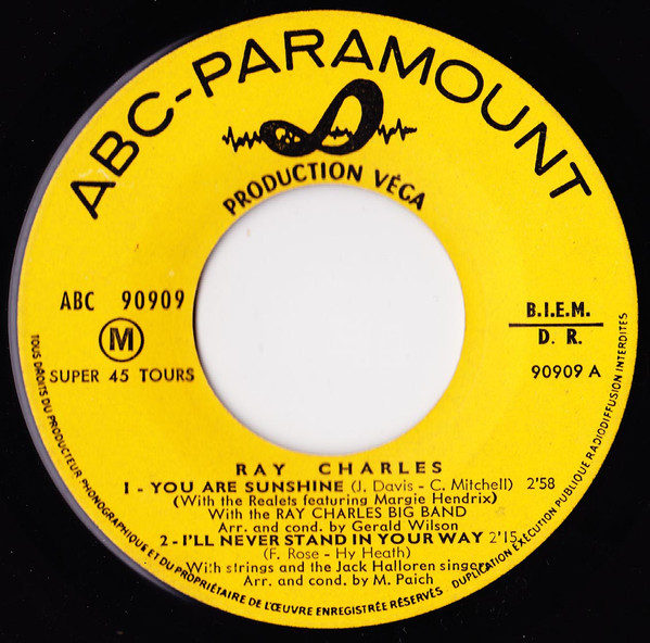 Ray Charles - You Are My Sunshine | ABC-Paramount (ABC 90909) - 3