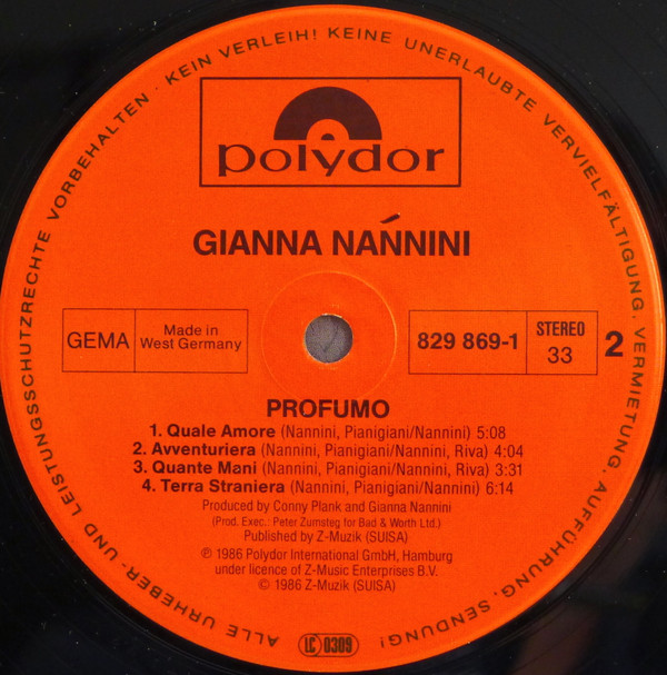 Gianna Nannini - Profumo | Polydor (829 869-1) - 3