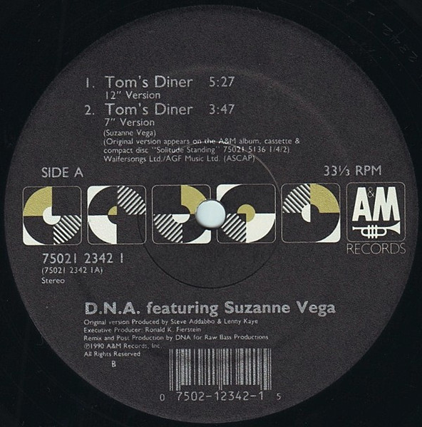 DNA Featuring Suzanne Vega - Tom's Diner | A&M Records (75021 2342 1) - main DNA Featuring Suzanne Vega - Tom's Diner | A&M Records (75021 2342 1) - main