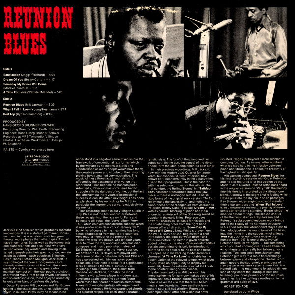 Oscar Peterson , Milt Jackson , Ray Brown , Louis Hayes - Reunion Blues | MPS Records (MB 20908) - 2 Oscar Peterson , Milt Jackson , Ray Brown , Louis Hayes - Reunion Blues | MPS Records (MB 20908) - 2