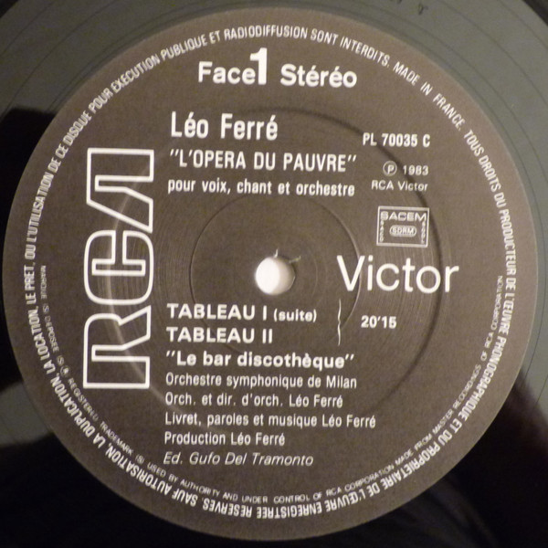 Léo Ferré - L'Opéra Du Pauvre Pour Voix, Chant Et Orchestre | RCA (PL 70035) - 4 Léo Ferré - L'Opéra Du Pauvre Pour Voix, Chant Et Orchestre | RCA (PL 70035) - 4