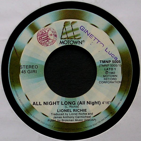 Lionel Richie - All Night Long | Motown (TMNP 5005) - 3