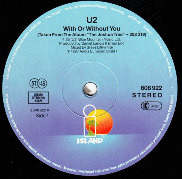 U2 - With Or Without You | Island Records (608 922) - 3 U2 - With Or Without You | Island Records (608 922) - 3