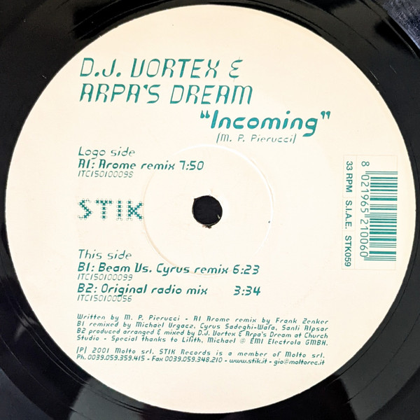 DJ Vortex & Arpa's Dream - Incoming | Stik Records (STK 059) - 3 DJ Vortex & Arpa's Dream - Incoming | Stik Records (STK 059) - 3