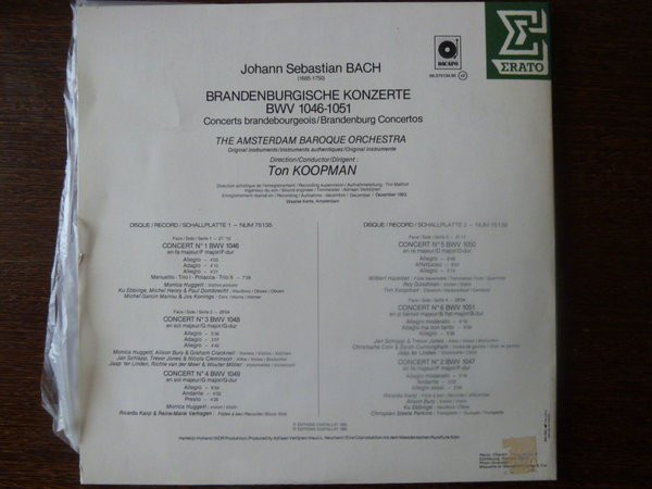 Johann Sebastian Bach , The Amsterdam Baroque Orchestra , Ton Koopman - Brandenburgische Konzerte BWV 1046-1051 | Erato (09 375134- 95) - 2