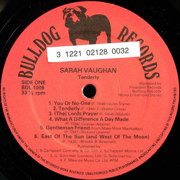 Sarah Vaughan - Tenderly | Bulldog Records (BDL 1009) - 2 Sarah Vaughan - Tenderly | Bulldog Records (BDL 1009) - 2