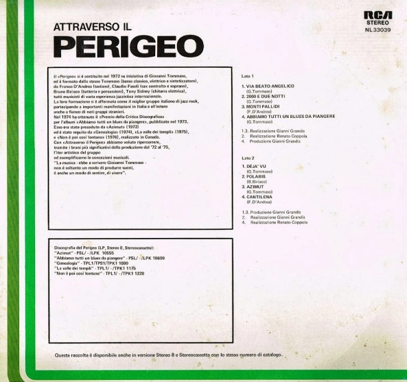 Perigeo - Attraverso Il Perigeo | RCA (NL 33039) - 2
