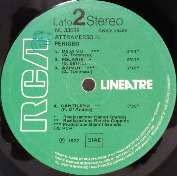 Perigeo - Attraverso Il Perigeo | RCA (NL 33039) - 4