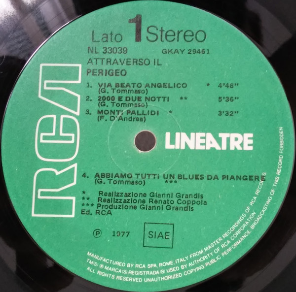 Perigeo - Attraverso Il Perigeo | RCA (NL 33039) - 3