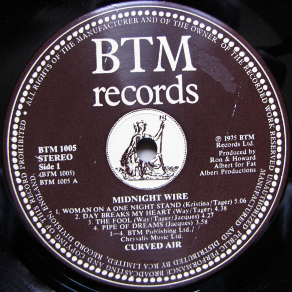 Curved Air - Midnight Wire | BTM Records (BTM 1005) - 3 Curved Air - Midnight Wire | BTM Records (BTM 1005) - 3