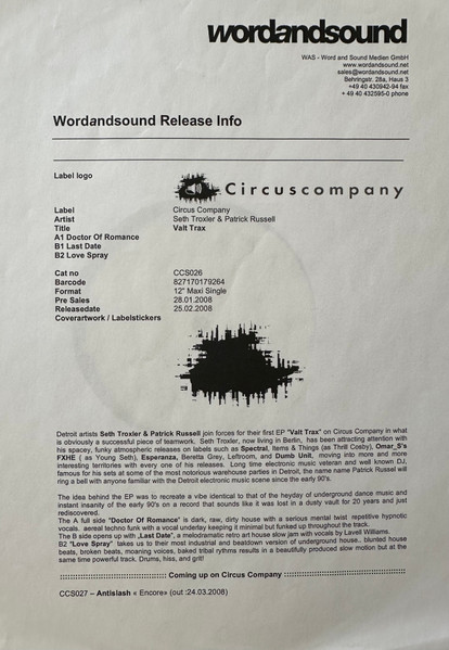 Seth Troxler & Patrick Russell - Valt Trax | Circus Company (CCS 026) - main