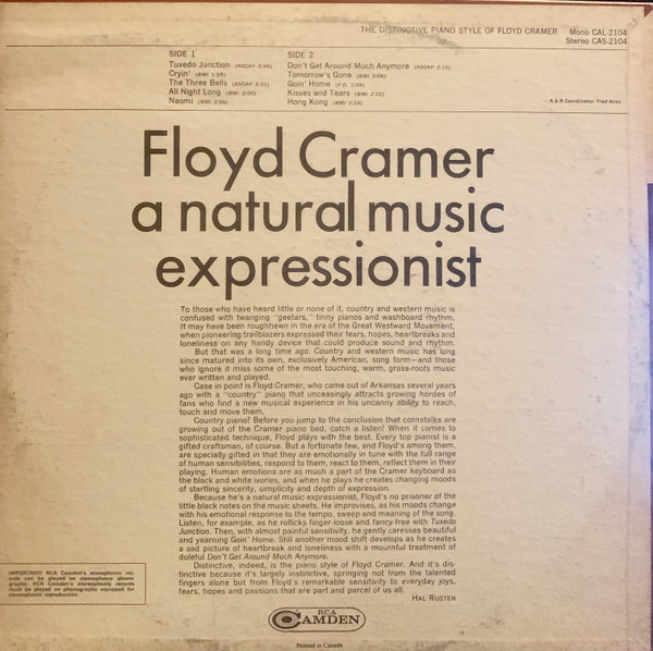 Floyd Cramer - The Distinctive Piano Style Of Floyd Cramer | RCA Camden (CAL-2104) - 2