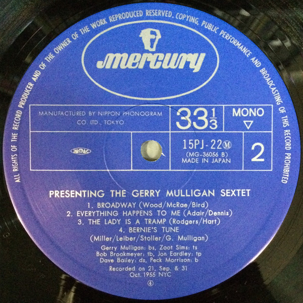 Gerry Mulligan And His Sextet - Presenting The Gerry Mulligan Sextet | EmArcy (15PJ-22(M)) - 4 Gerry Mulligan And His Sextet - Presenting The Gerry Mulligan Sextet | EmArcy (15PJ-22(M)) - 4