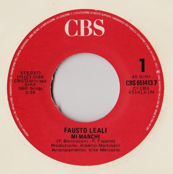 Fausto Leali - Mi Manchi | CBS (CBS 651413 7) - 3