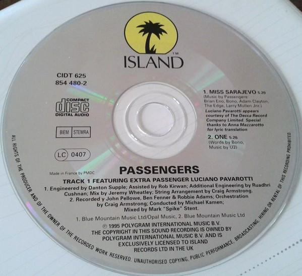 Passengers - Miss Sarajevo | Island Records (CIDT 625) - 4