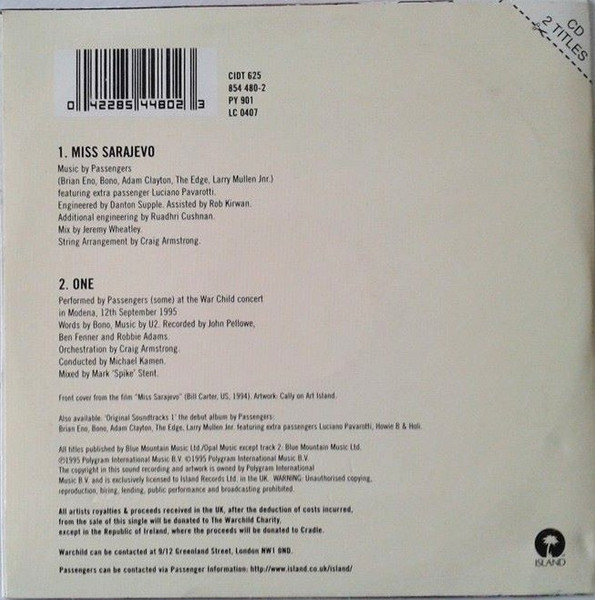 Passengers - Miss Sarajevo | Island Records (CIDT 625) - 3