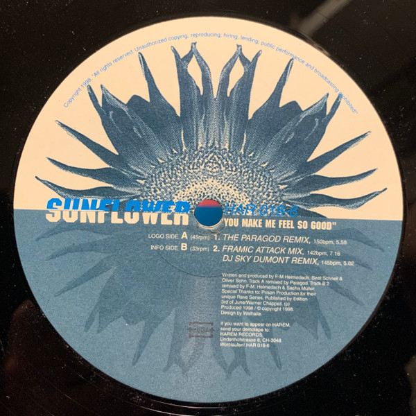 Sunflower - You Make Me Feel So Good | Harem Records (HAR 018-6) - 2