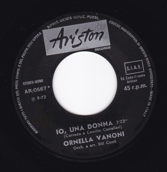 Ornella Vanoni - Io, Una Donna | Ariston Records (AR/0567) - 3