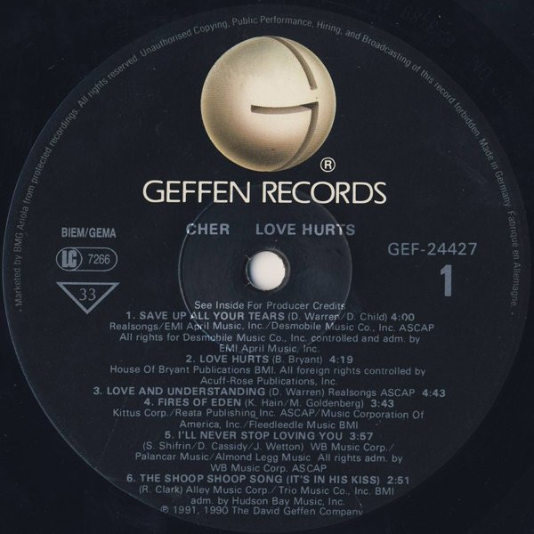 Cher - Love Hurts | Geffen Records (GEF 24427) - 3 Cher - Love Hurts | Geffen Records (GEF 24427) - 3
