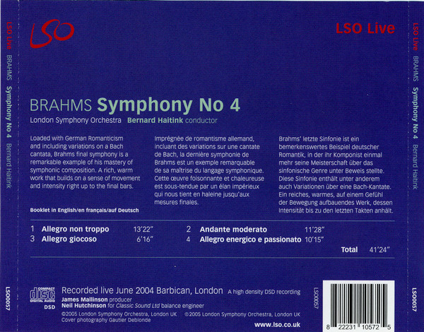 Johannes Brahms , Bernard Haitink , London Symphony Orchestra - Symphony No 4 | LSO Live (LSO0057) - 3