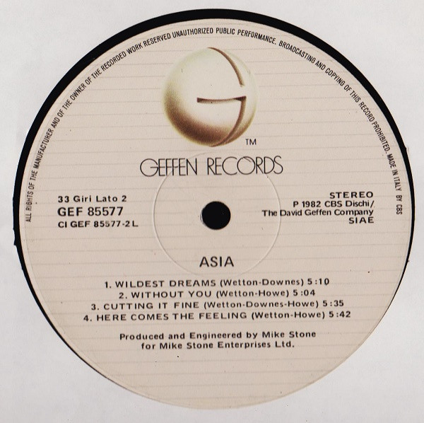 Asia - Asia | Geffen Records (GEF 85577) - 4