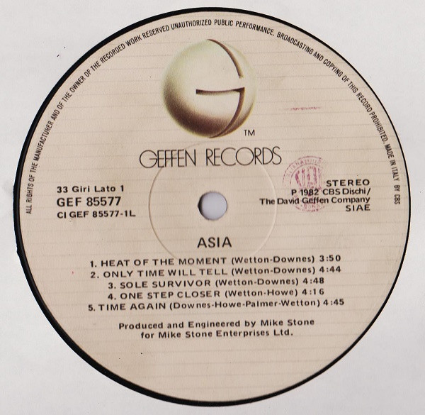 Asia - Asia | Geffen Records (GEF 85577) - 3