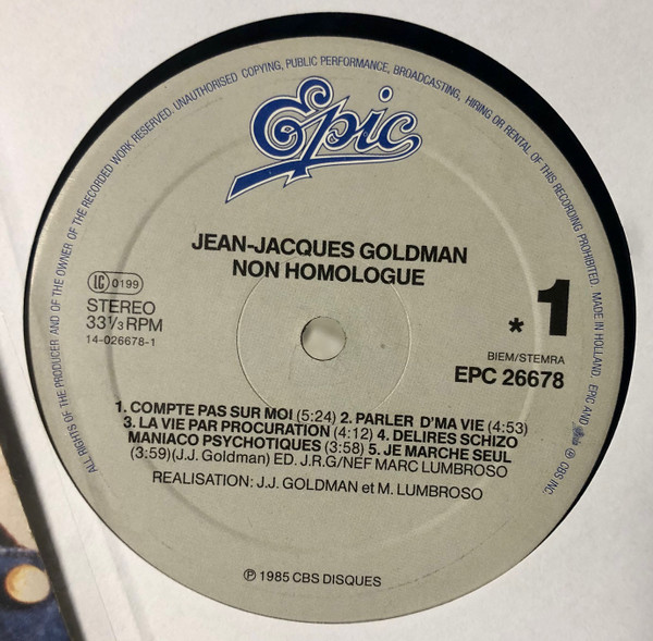 Jean-Jacques Goldman - Non Homologué | Epic (EPC 26678) - 4