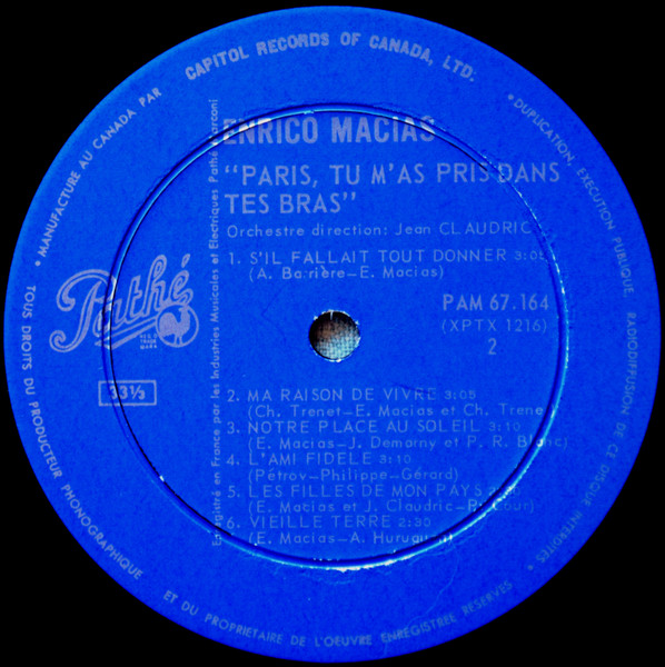 Enrico Macias - Paris, Tu M'As Pris Dans Tes Bras | Pathé (PAM 67.164) - 4 Enrico Macias - Paris, Tu M'As Pris Dans Tes Bras | Pathé (PAM 67.164) - 4