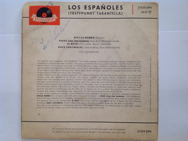 Los Españoles - Sevilla Mambo / Piove / El Reloj / Doce Cascabeles | Polydor (21 519 EPH) - 2