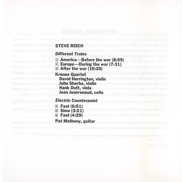 Steve Reich - Kronos Quartet / Pat Metheny - Different Trains / Electric Counterpoint | Elektra Nonesuch (7559-79176-2) - 4 Steve Reich - Kronos Quartet / Pat Metheny - Different Trains / Electric Counterpoint | Elektra Nonesuch (7559-79176-2) - 4