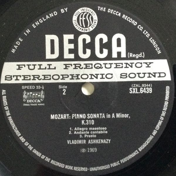 Wolfgang Amadeus Mozart , Vladimir Ashkenazy - Piano Sonata In D Major K.576 / Piano Sonata In A Minor K.310 / Rondo In A Minor K.511 | Decca (SXL 6439) - 4