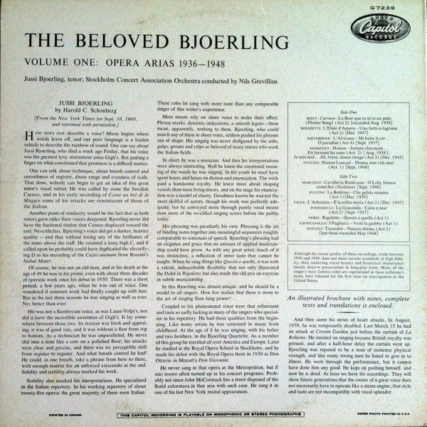 Jussi Björling , Stockholms Konsertförenings Orkester , Nils Grevillius - The Beloved Bjoerling - Volume One: Opera Arias 1936-1948 | Capitol Records (G7239) - 2 Jussi Björling , Stockholms Konsertförenings Orkester , Nils Grevillius - The Beloved Bjoerling - Volume One: Opera Arias 1936-1948 | Capitol Records (G7239) - 2