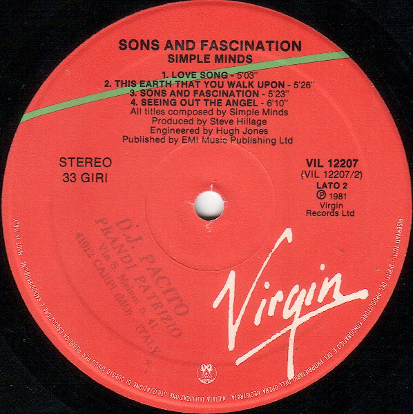 Simple Minds - Sons And Fascination | Virgin (VIL 12207) - 3